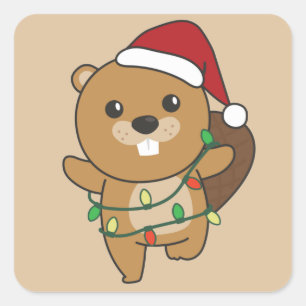 Beaver Christmas Winter Animals Beaver Square Stic Sticker