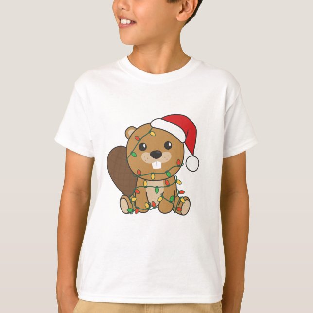 Beaver Christmas Winter Animals Beaver T-Shirt (Front)