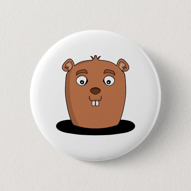 Beaver coming out of a hole 6 cm round badge (Front)