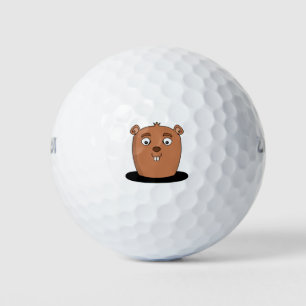 Beaver coming out of a hole golf balls