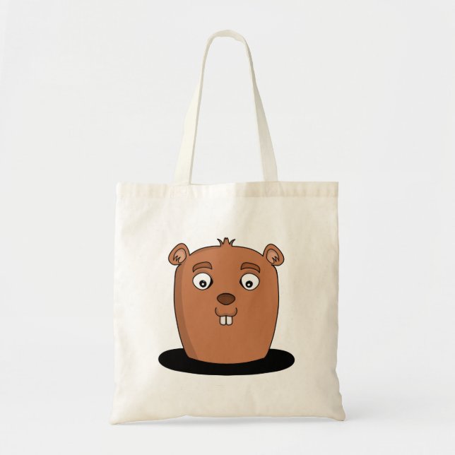 Beaver coming out of a hole tote bag (Front)