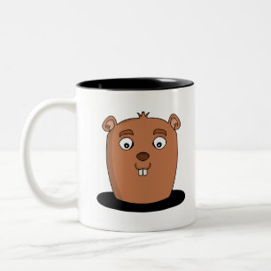 Beaver coming out of a hole Two-Tone coffee mug