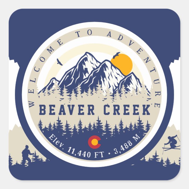 Beaver Creek Colorado Flag Mountain Ski Souvenir Square Sticker (Front)