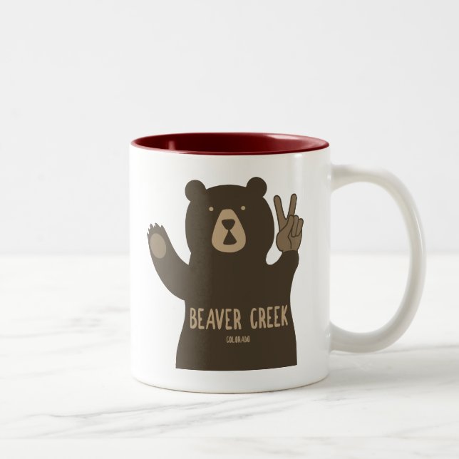 Beaver Creek Colorado Peace Bear Two-Tone Coffee Mug (Right)