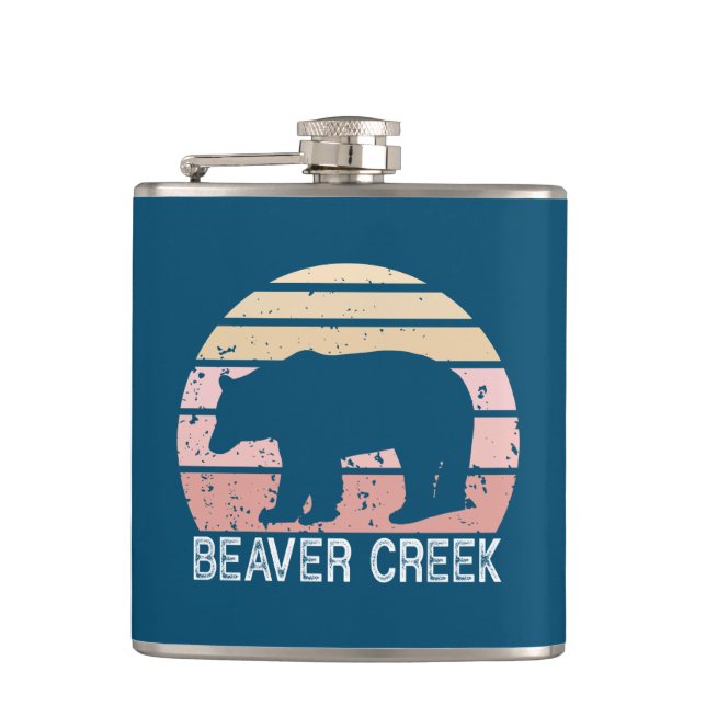 Beaver Creek Colorado Retro Bear Hip Flask (Front)