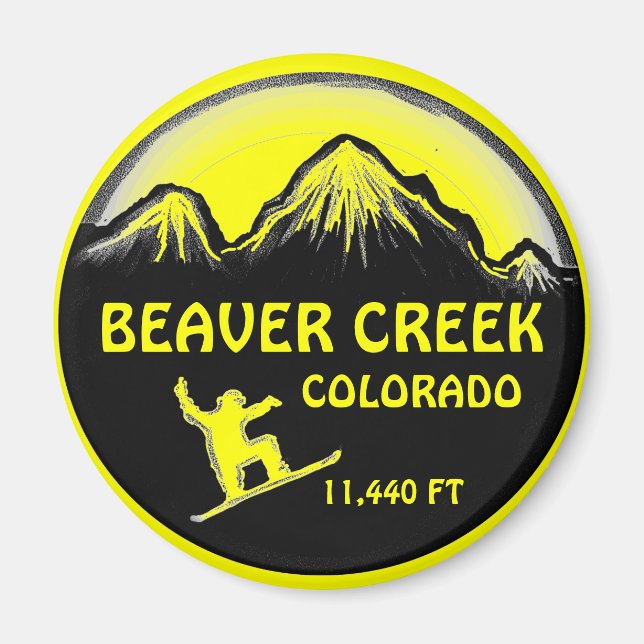 Beaver Creek Colorado yellow snowboard art magnet (Front)
