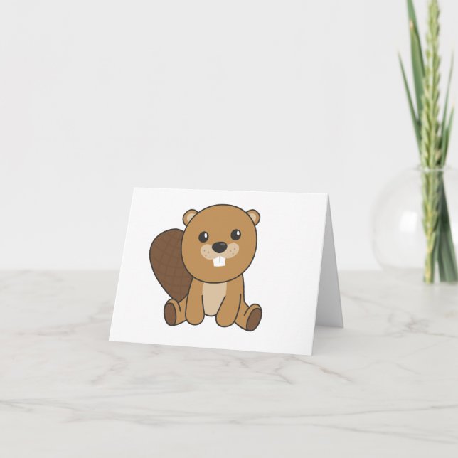 Beaver Cute Rodents For Kids Funny Beaver Thank Yo You Card (Front)