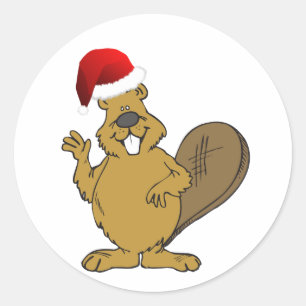 Beaver cute santa hat classic round sticker