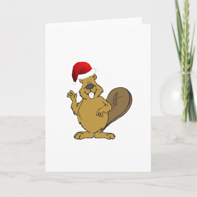 Beaver cute santa hat holiday card (Front)