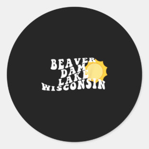Beaver Dam Lake Wisconsin Wi Retro Wavy Souvenir V Classic Round Sticker