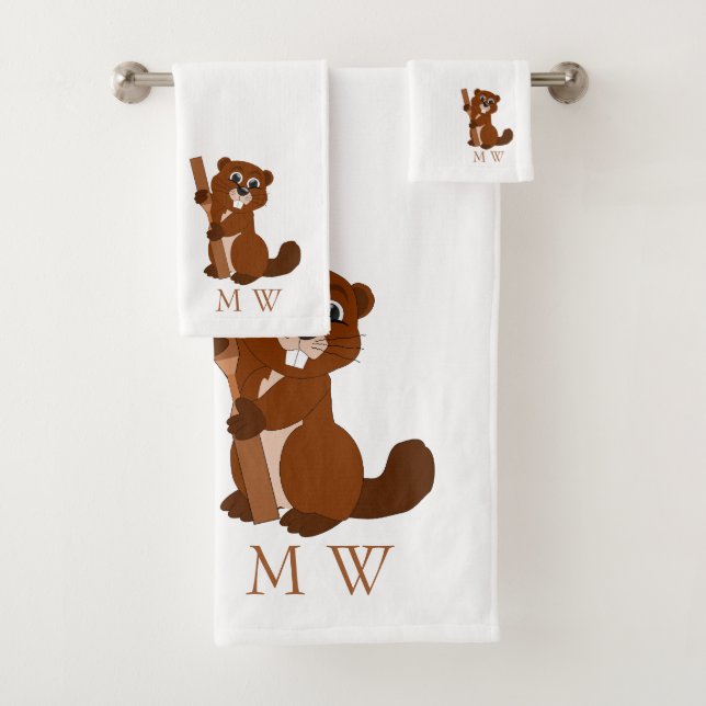 Beaver Design Monogrammed Bath Towel Set (Insitu)