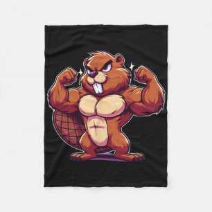 Beaver Flexing Muscles Fan Lover Bodybuilding Gym Fleece Blanket