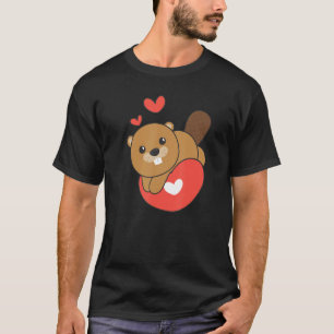 Beaver For Valentine s Day Cute Animals With Heart T-Shirt