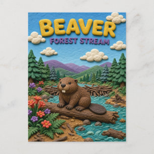 Beaver, Forest Stream Clay Art Postcard