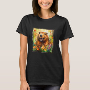 Beaver Garden Flowers Painting Pet Mom Dad T-Shirt