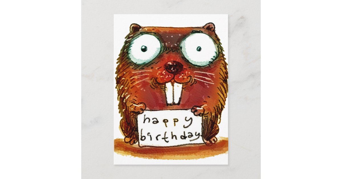 beaver holds happy birthday message cartoon postcard | Zazzle