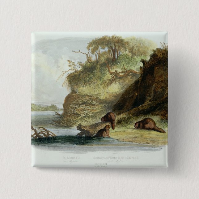 Beaver Hut on the Missouri, plate 17 from volume 1 15 Cm Square Badge (Front)
