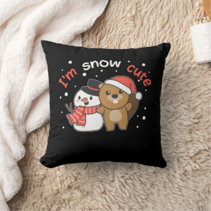 Beaver I'm Snow Cute Snowman Snow Pun Cushion
