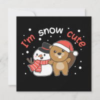 Beaver I'm Snow Cute Snowman Snow Pun Invitation