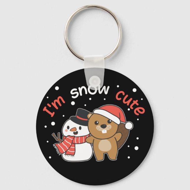 Beaver I'm Snow Cute Snowman Snow Pun Keychain (Front)