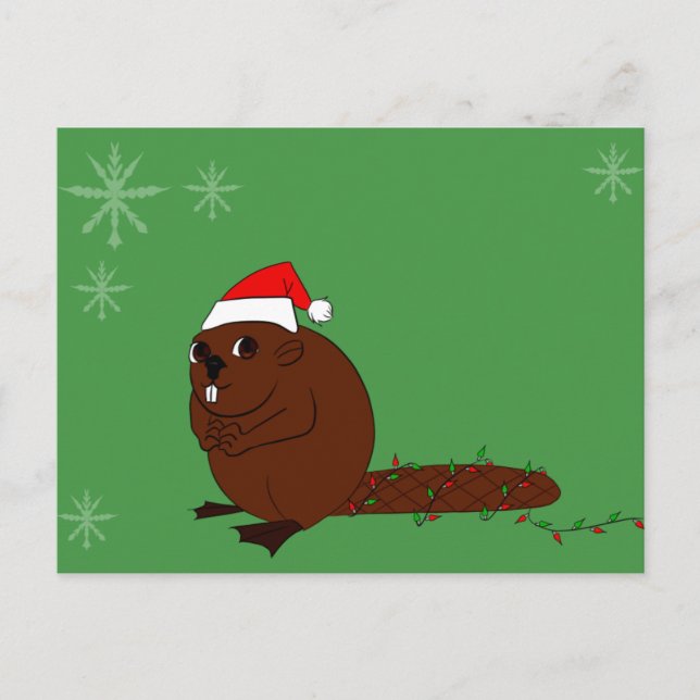 beaver in a santa hat holiday postcard (Front)