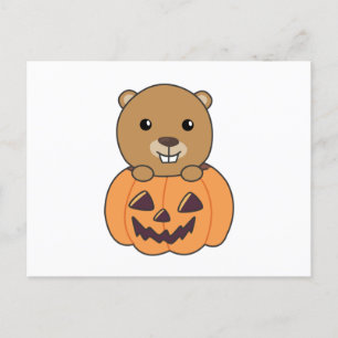 Beaver In Pumpkin Sweet Beaver Happy Halloween Postcard