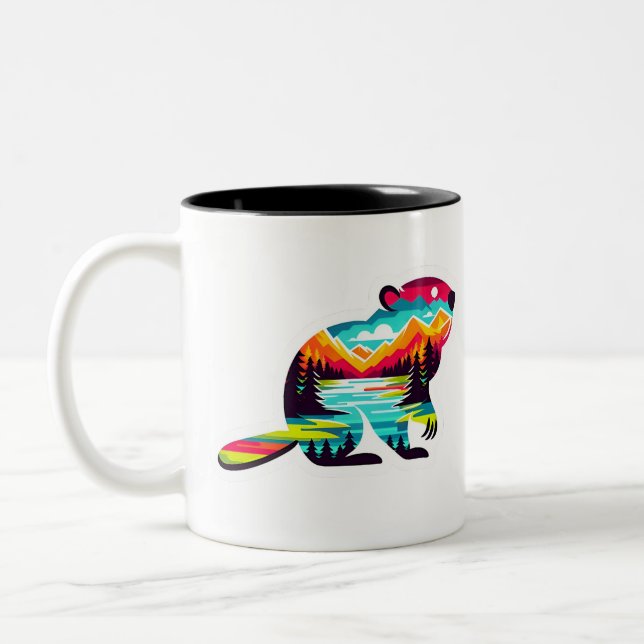 Beaver in the Wild Two-Tone Coffee Mug (Left)