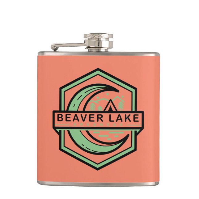 beaver lake arkansas moon hexa hip flask (Front)