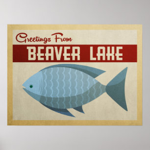 Beaver Lake Blue Fish Vintage Travel Poster
