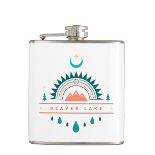 beaver lake boho rainbow moon hip flask