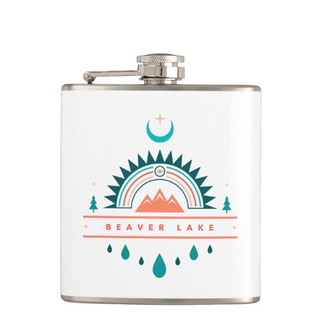beaver lake boho rainbow moon hip flask (Front)