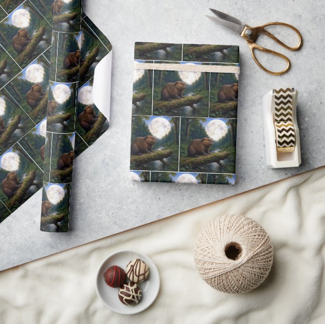 Beaver Moon In a Forest Wrapping Paper (Crafts)
