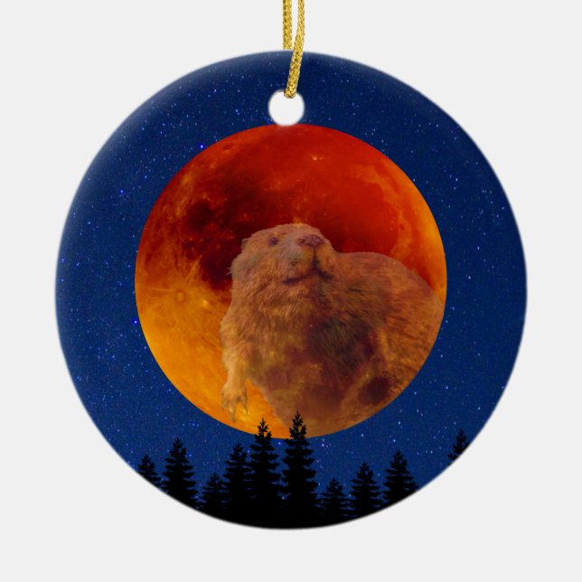 Beaver Moon in November Ceramic Tree Decoration (Front)