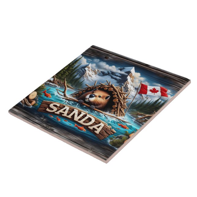 Beaver, Mountain, Flag, Blue Ocean Tile (Side)