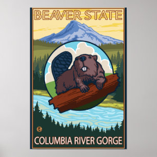Beaver & Mt. Hood - Columbia River Gorge, OR Poster
