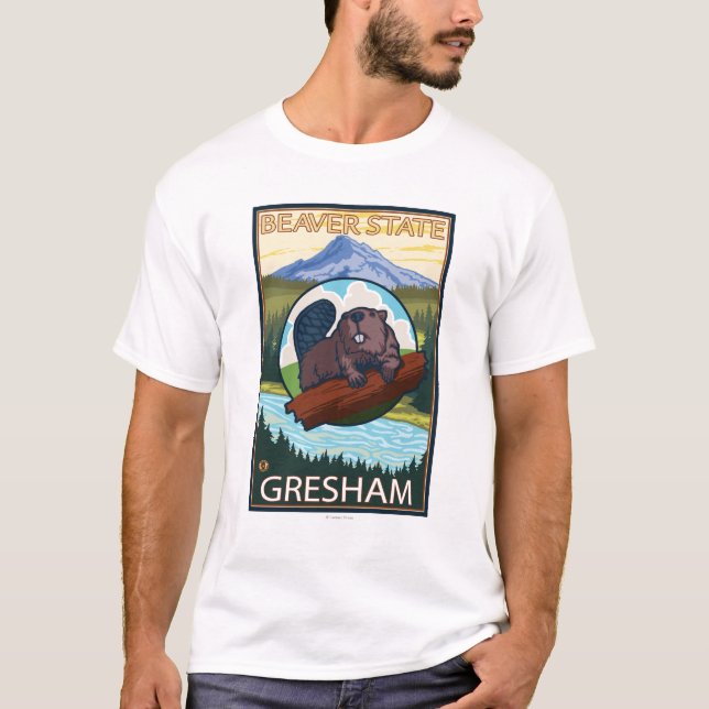 Beaver & Mt. Hood - Gresham, Oregon T-Shirt (Front)
