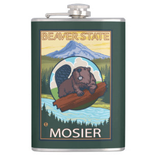Beaver & Mt. Hood - Mosier, Oregon Hip Flask