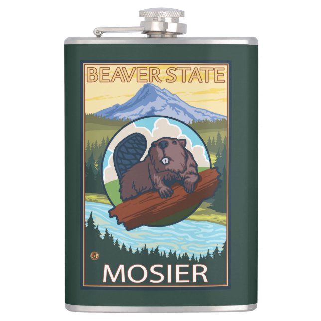 Beaver & Mt. Hood - Mosier, Oregon Hip Flask (Front)