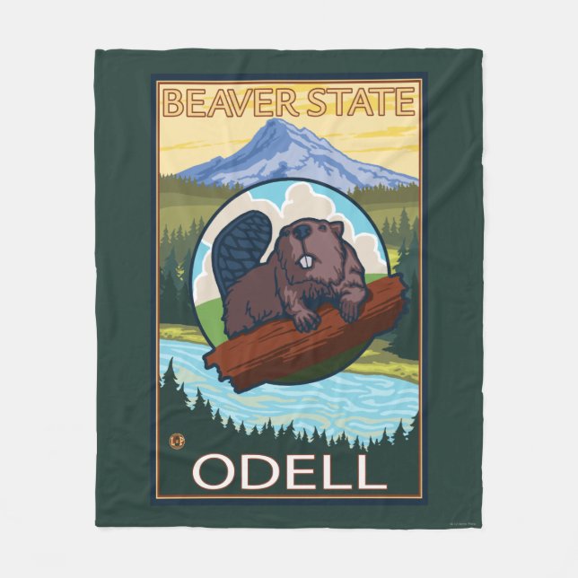 Beaver & Mt. Hood - Odell, Oregon Fleece Blanket (Front)