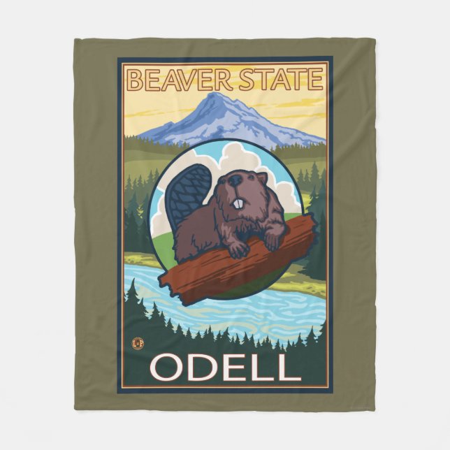 Beaver & Mt. Hood - Odell, Oregon Fleece Blanket (Front)
