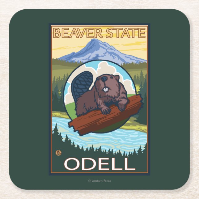 Beaver & Mt. Hood - Odell, Oregon Square Paper Coaster (Front)