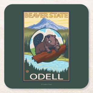Beaver & Mt. Hood - Odell, Oregon Square Paper Coaster
