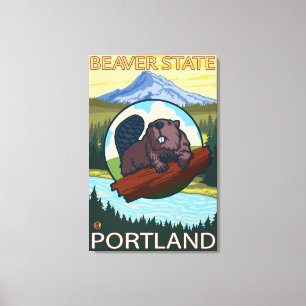 Beaver & Mt. Hood - Portland, Oregon Canvas Print