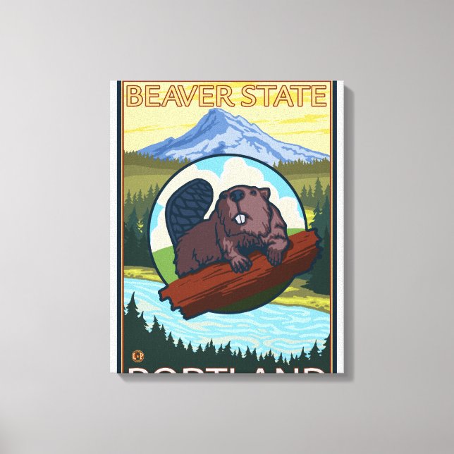 Beaver & Mt. Hood - Portland, Oregon Canvas Print (Front)