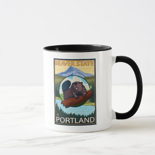 Beaver & Mt. Hood - Portland, Oregon Mug (Right)