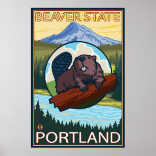 Beaver & Mt. Hood - Portland, Oregon Poster