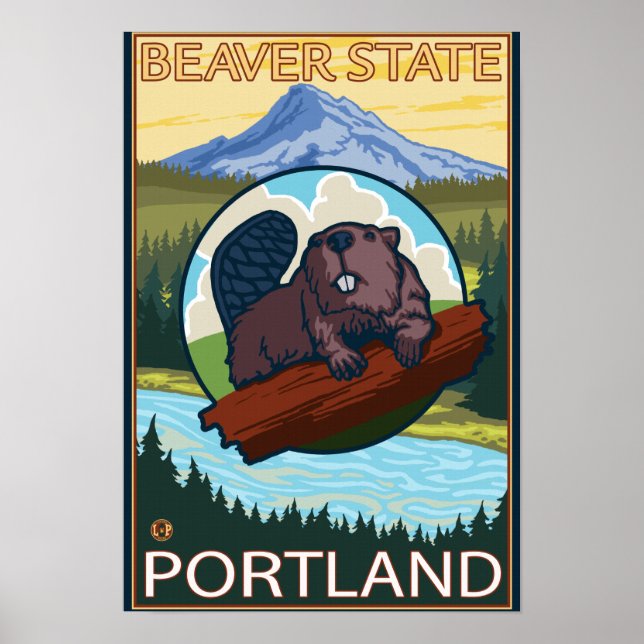 Beaver & Mt. Hood - Portland, Oregon Poster (Front)