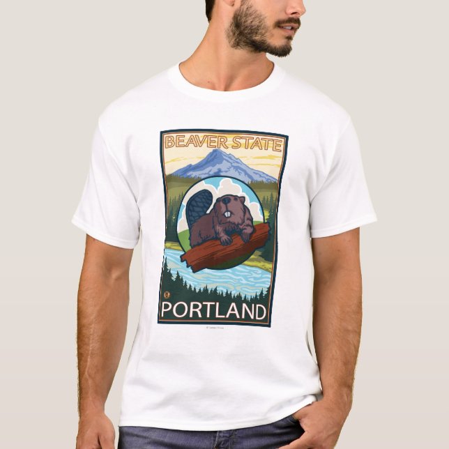 Beaver & Mt. Hood - Portland, Oregon T-Shirt (Front)