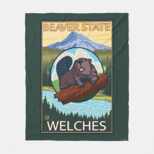 Beaver & Mt. Hood - Welches, Oregon Fleece Blanket
