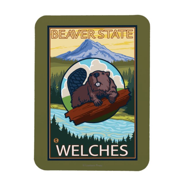 Beaver & Mt. Hood - Welches, Oregon Magnet (Vertical)